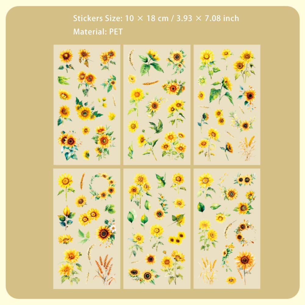 6 Sheets Flower Botanical PET Stickers YSHS