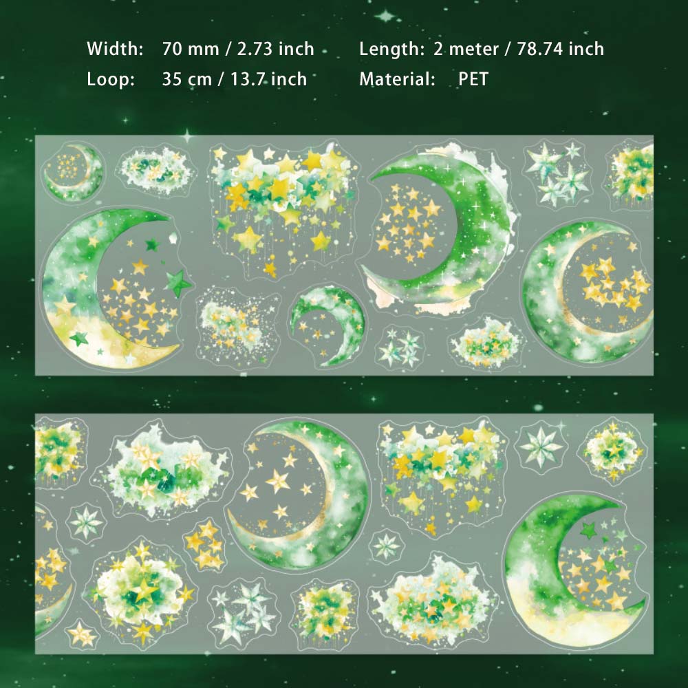 1 Roll Pre-cut Moon Star PET Stickers Tape XXSY
