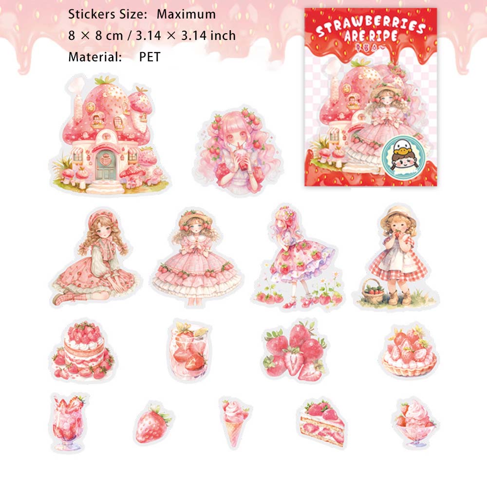 15 Pcs Strawberry Girl PET Sitckers CMSL