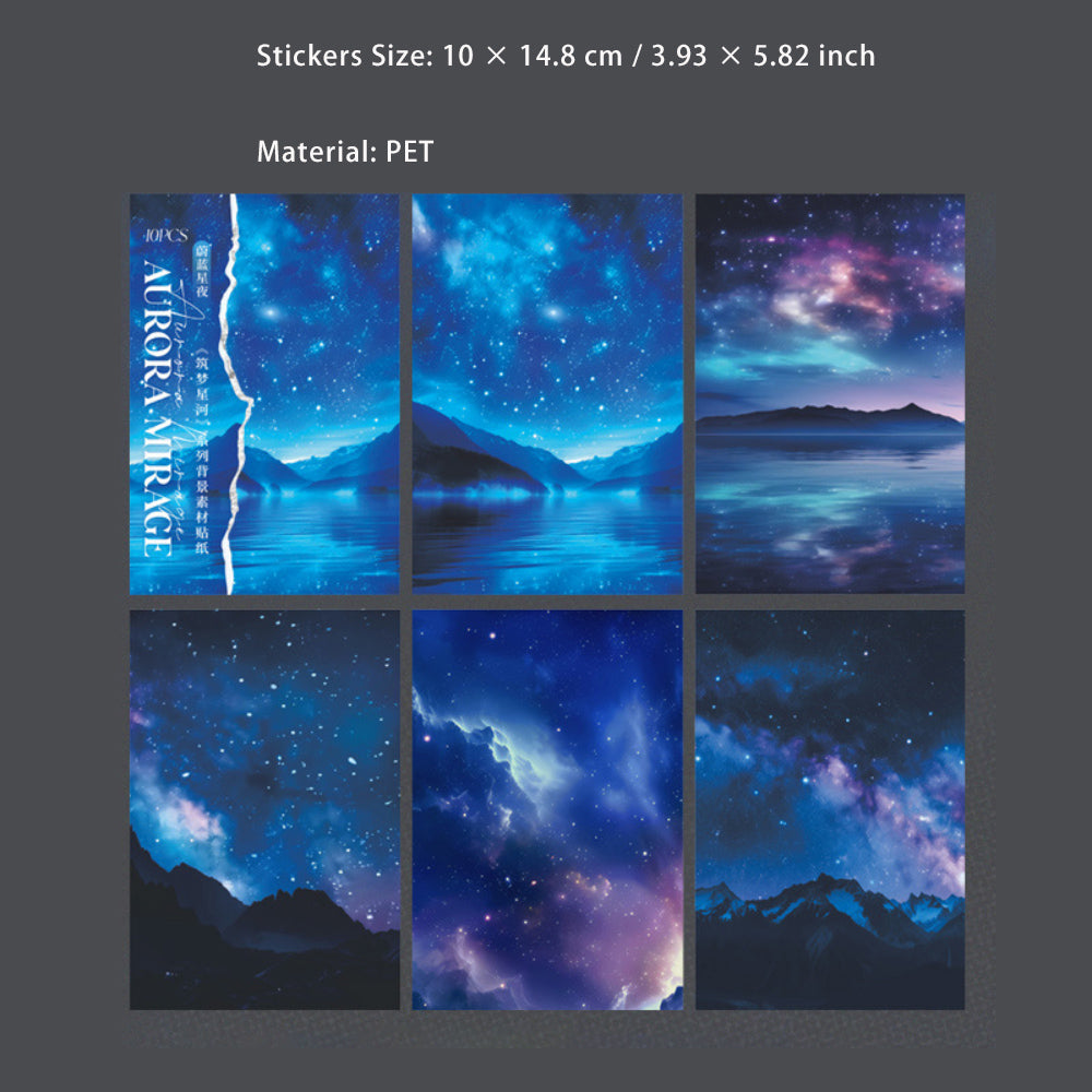 10 Sheets Aurora Galexy Theme PET Stickers ZMXH