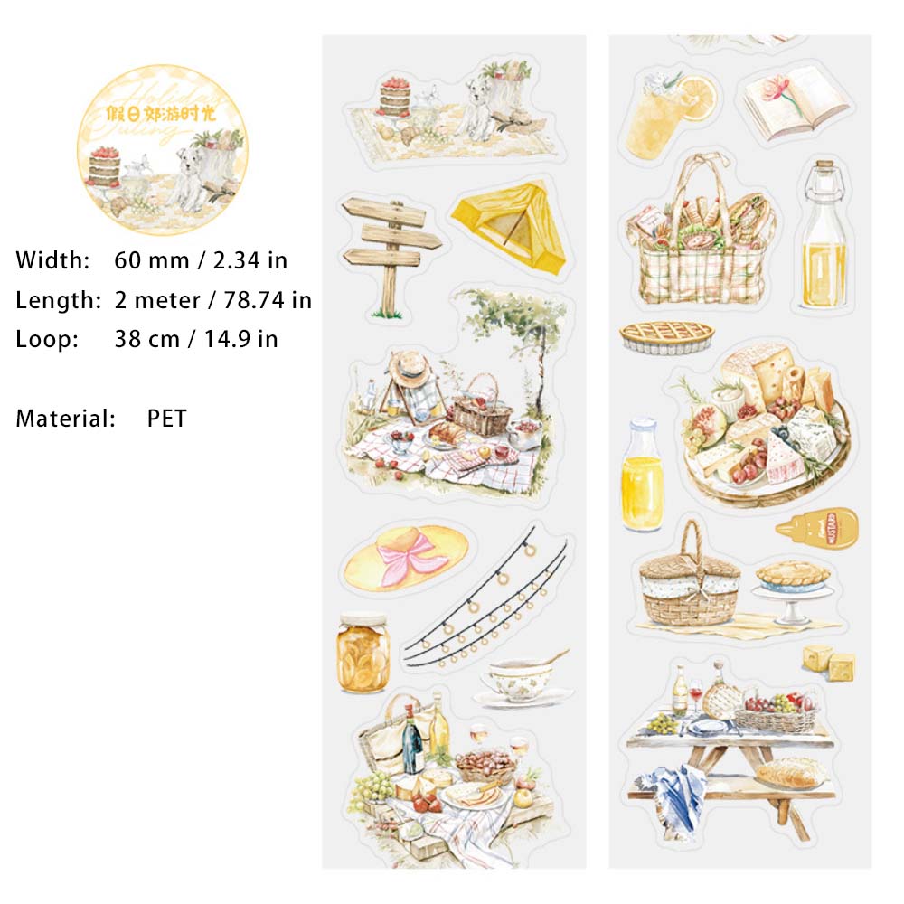 1 Roll Weekend Lifestyle Pre-cut PET Stickers Tape JRJYSG