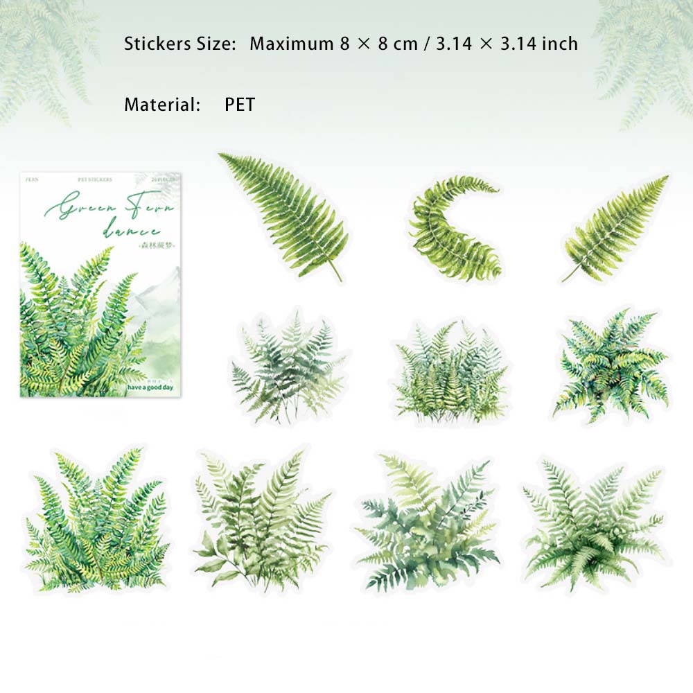 20 Pcs Ferns Theme PET Stickers LYJW