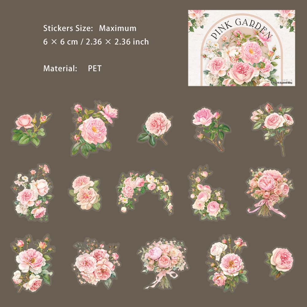 30 Pcs Pink Flower PET Stickers FZHY