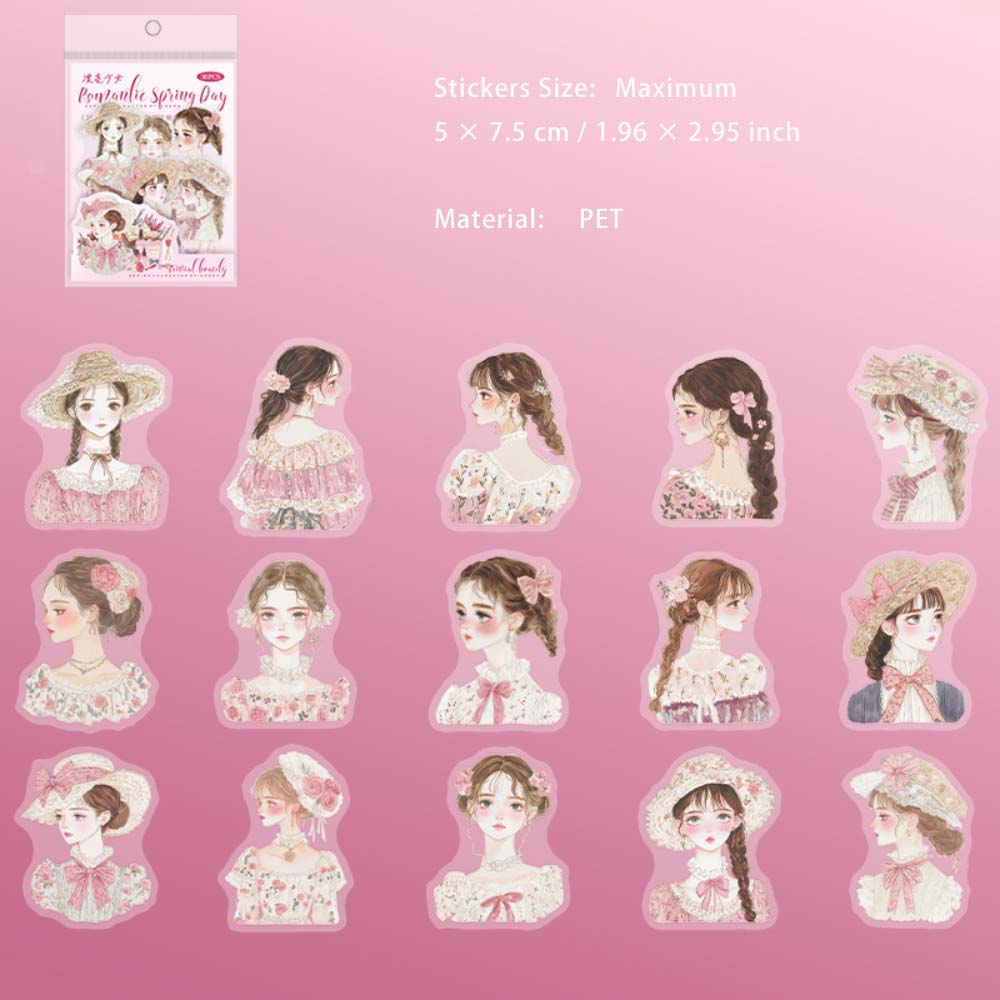 30 Pcs Spring Girl and Boy PET Stickers LMCR