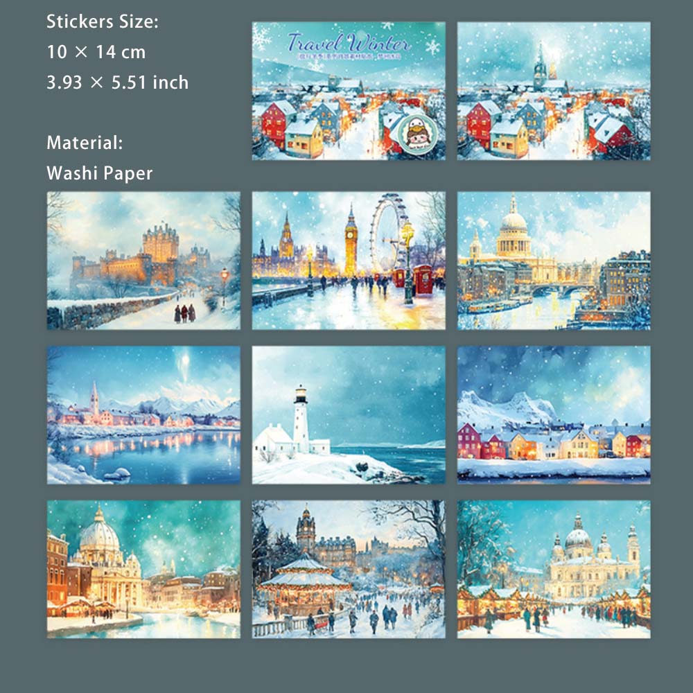 10 Sheets Winter Travel Washi Stickers LXDJ