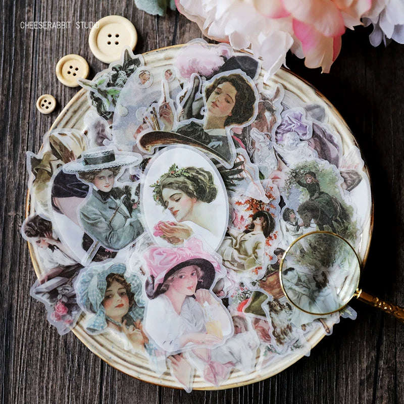 56PCS vintage Edwardian women vellum scrapbook stickers