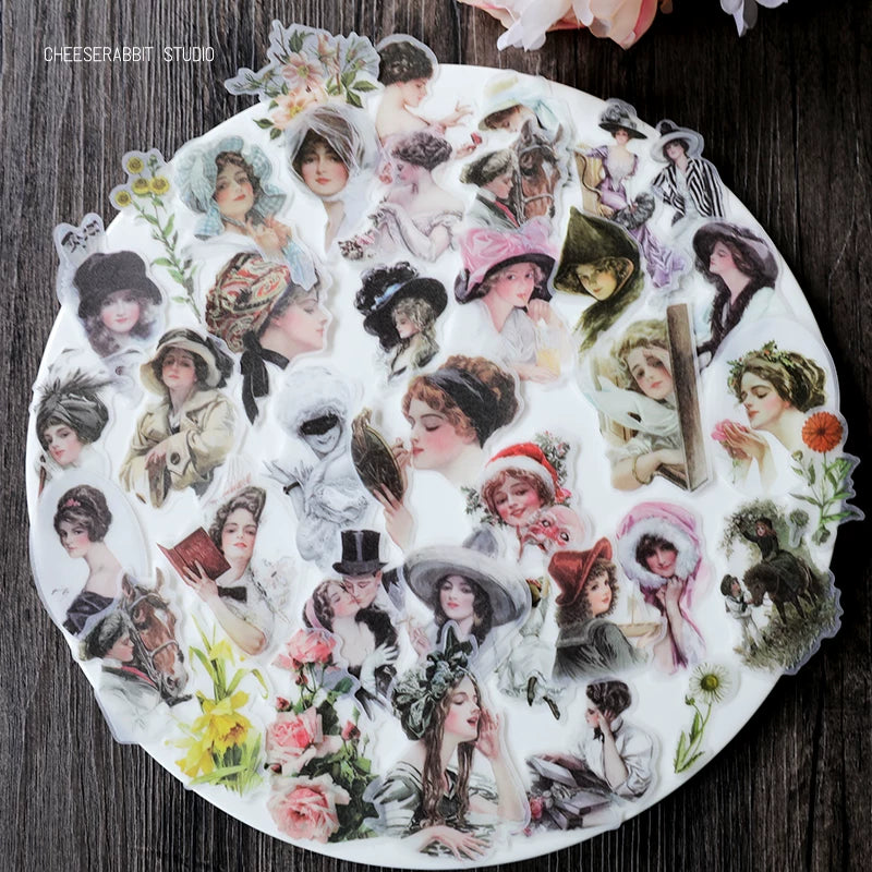Antique women portrait collage stickers for scrapbooking