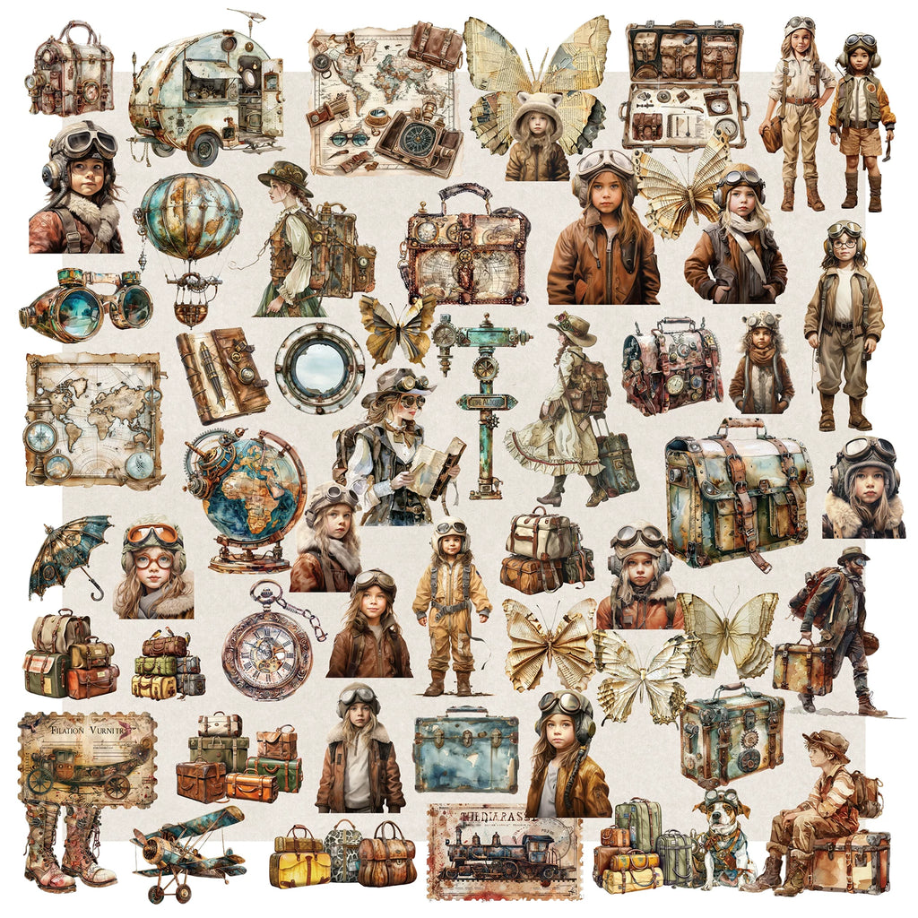 56PCS vintage expedition vellum scrapbook stickers