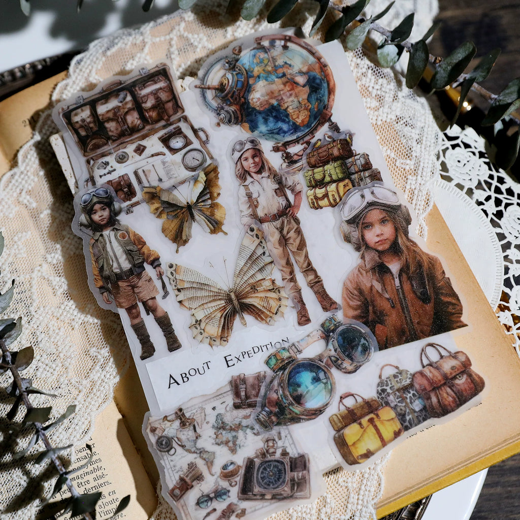 Hot air balloon camper and explorer scrapbook stickers