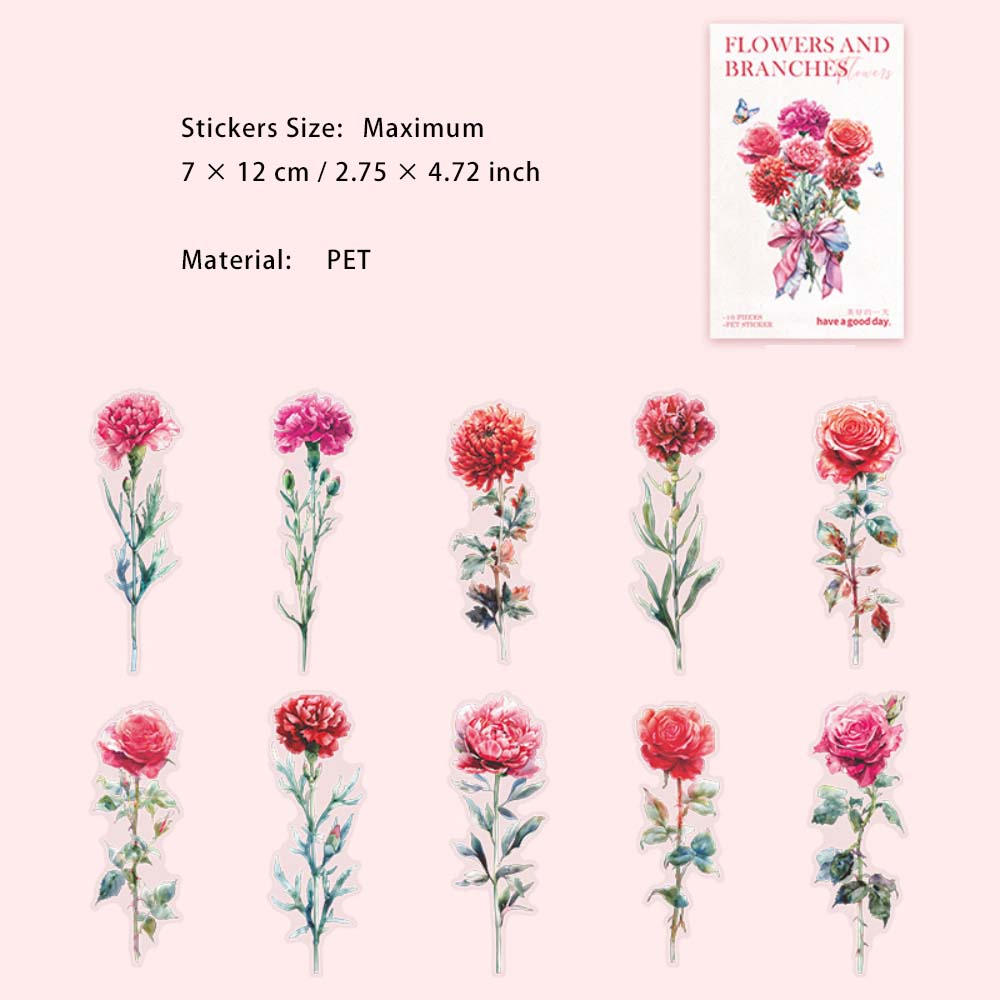 10 Pcs Large Size PET Flower Stickers HMXZ