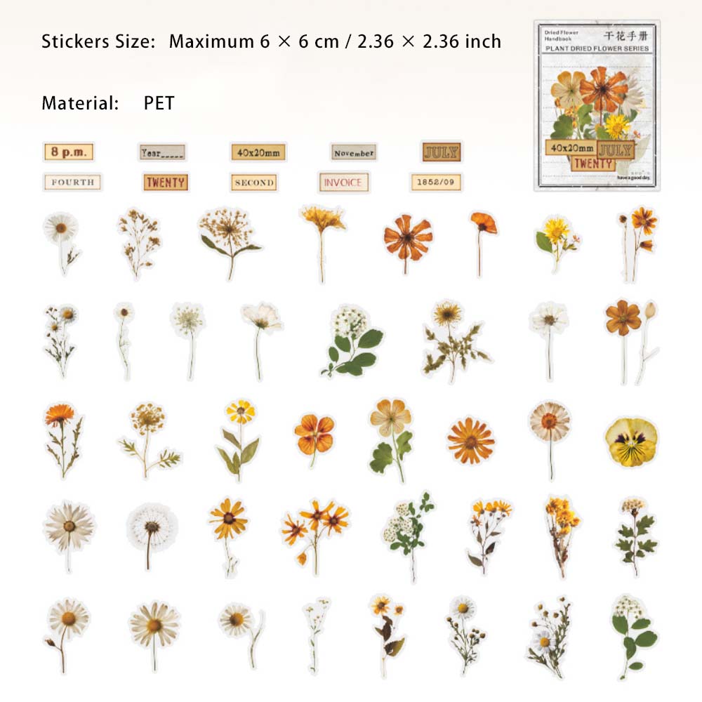 50 Pcs Botanical Flower PET Stickers GHSC