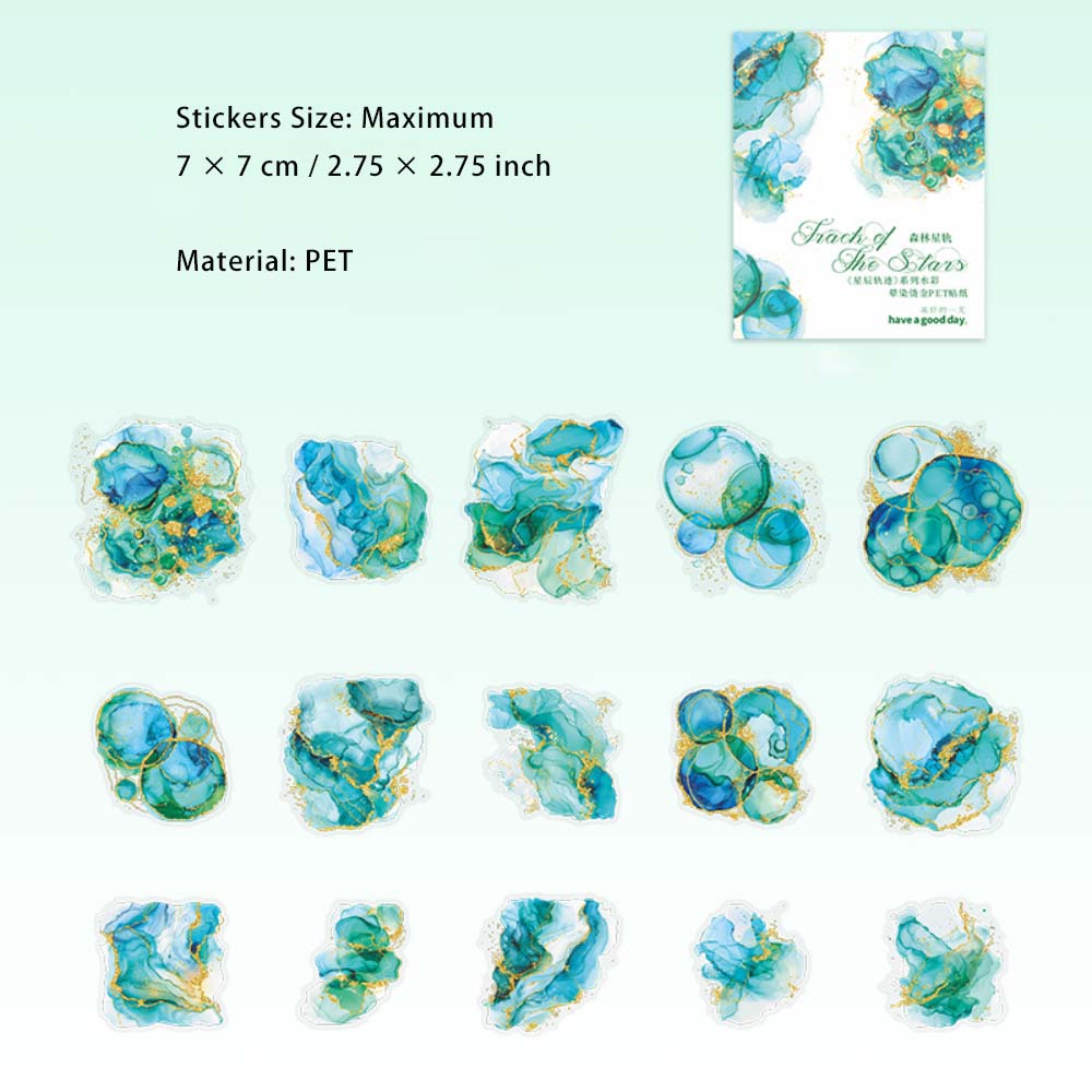 15 Pcs Galexy Watercolor PET Stickers XCGJ