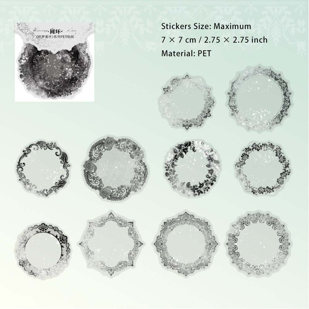 20 Pcs Floral Lace Frame PET Stickers ZMLS