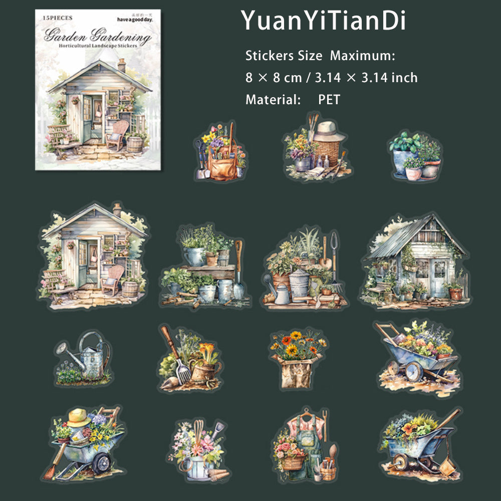 15 Pcs House Garden PET Stickers YYHF