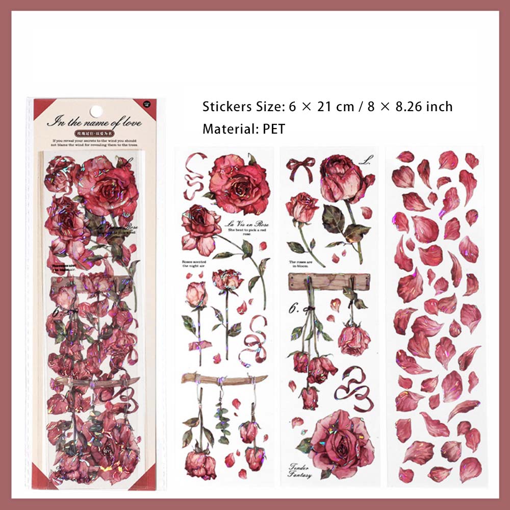 3 Sheets Rose Themed PET Stickers MGGW