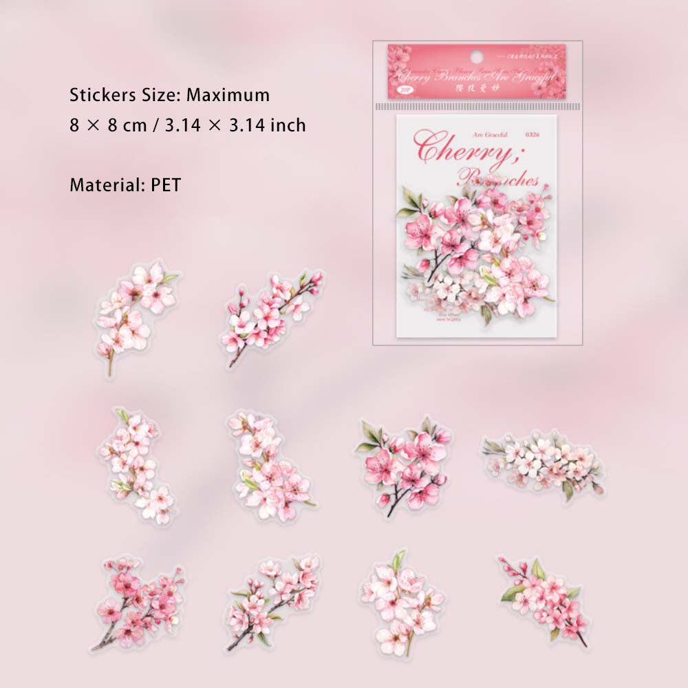 20 Pcs Cherry Blossom PET Stickers XHYHY