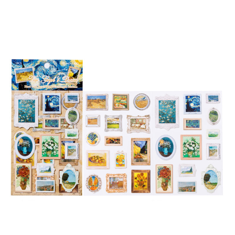 2 Sheets Vintage Oil Painting Museum Frame Card Stickers - Van Gogh