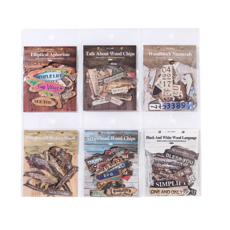 50 Pcs Wooden Themed Words Stickers ZJMY