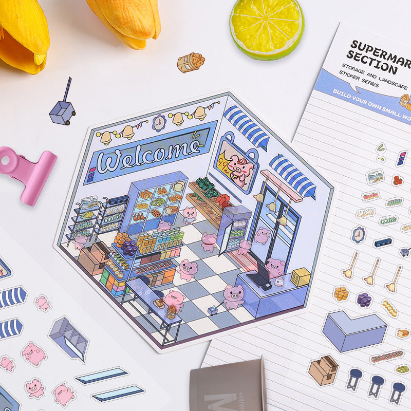 3D Shop Room Scene Stickers Kit KTJS