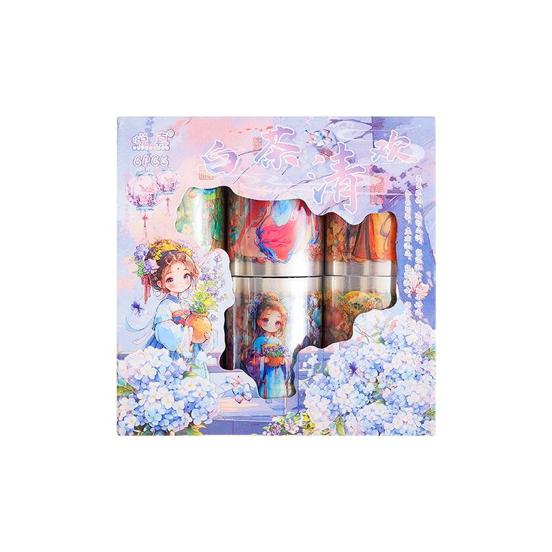 6 Rolls Chinese Classic Girl PET Stickers Tape BCQH