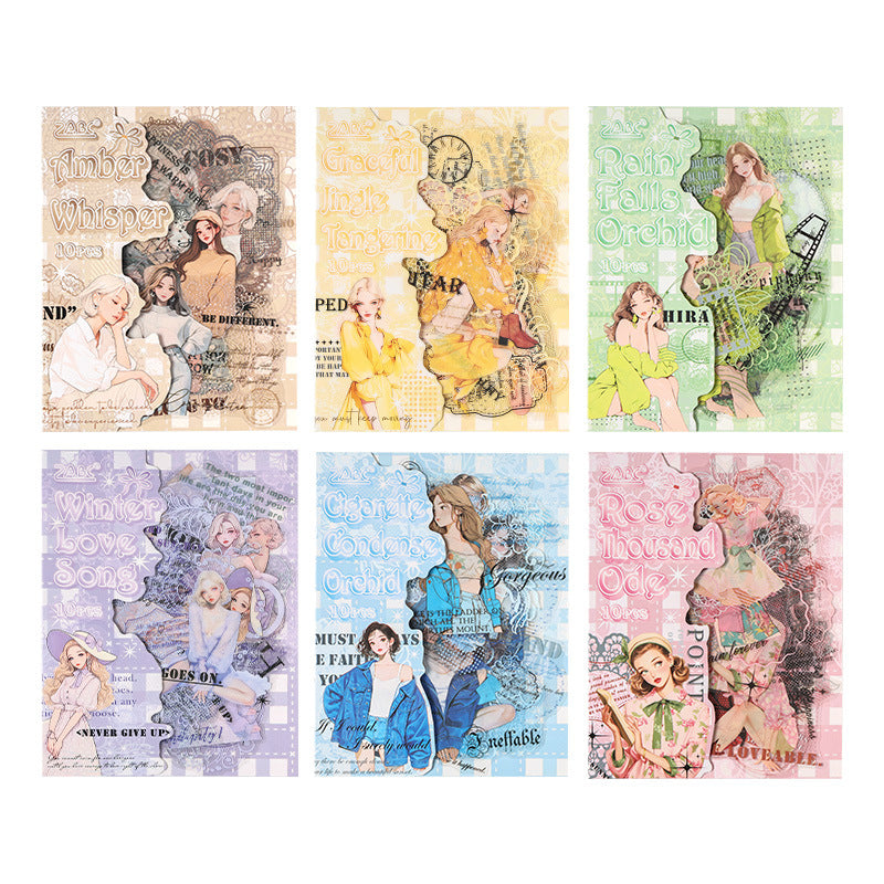 10 Pcs Relax Girl PET Stickers QCMG