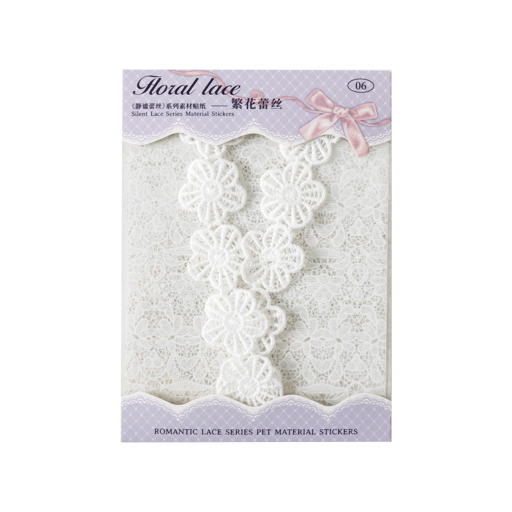 15 Pcs White Lace PET Stickers and Fabric JMLS