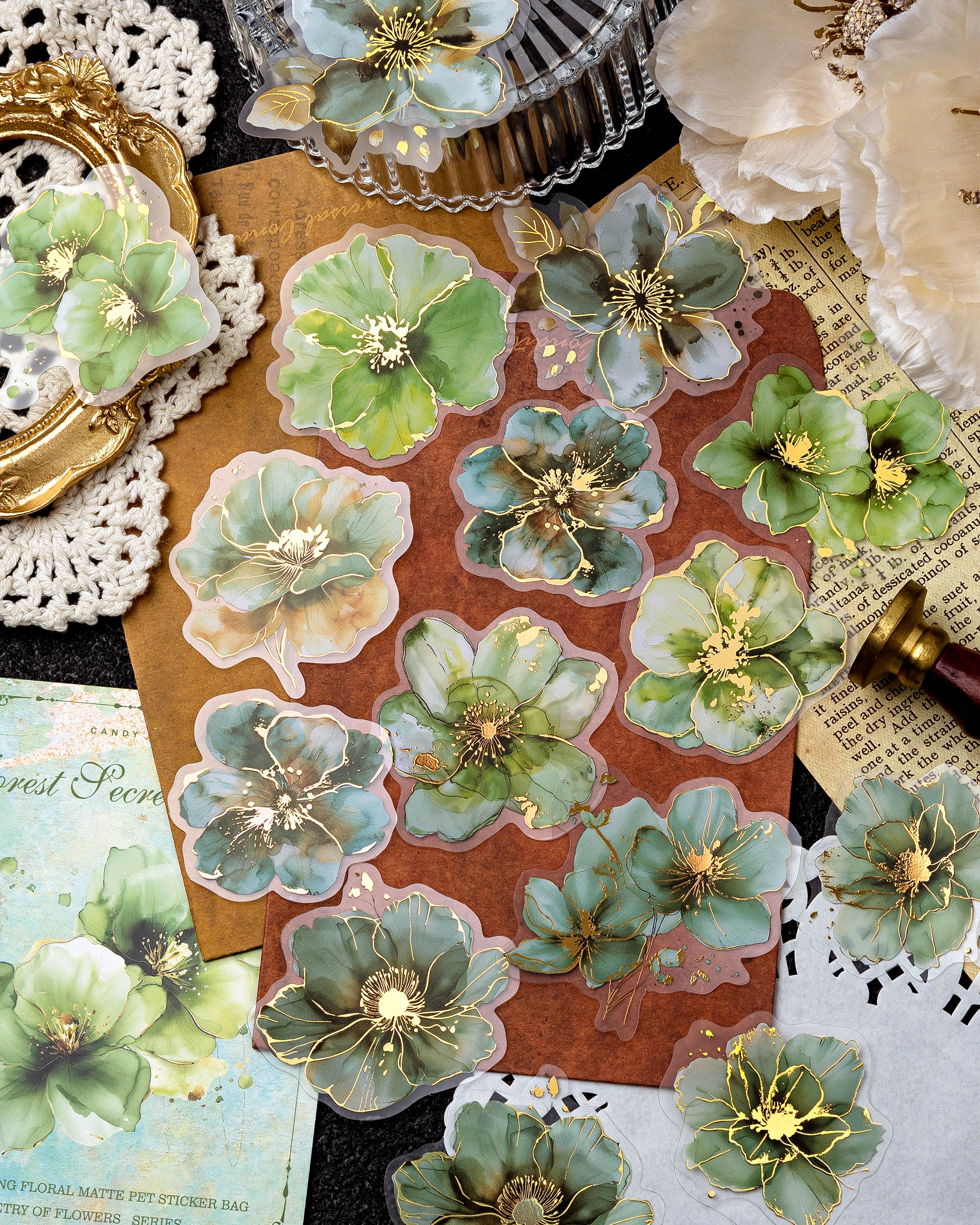 20 Pcs Gilded Flora PET Stickers FHZS02