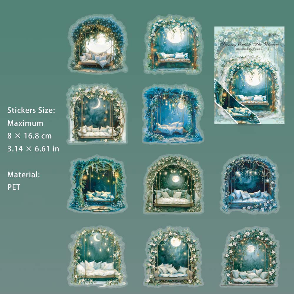 10 Pcs Window Landscape PET Stickers CWJM