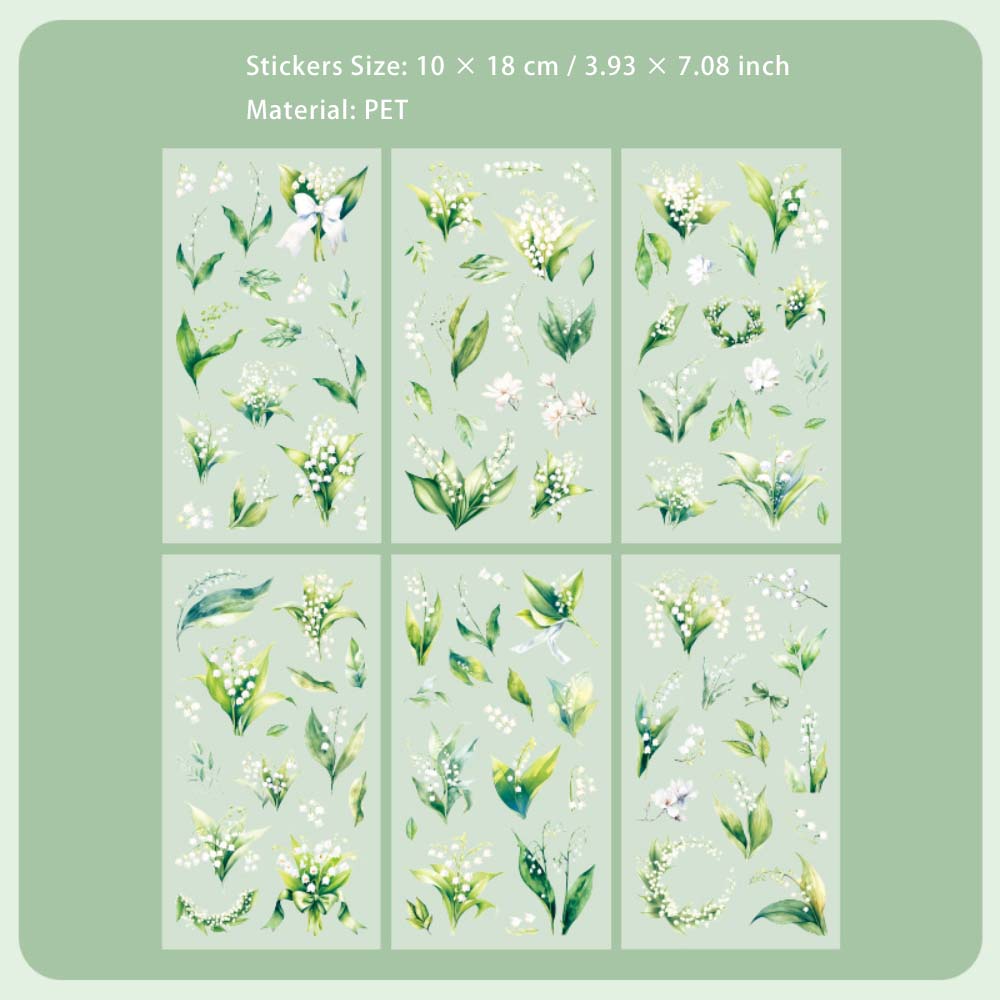 6 Sheets Flower Botanical PET Stickers YSHS