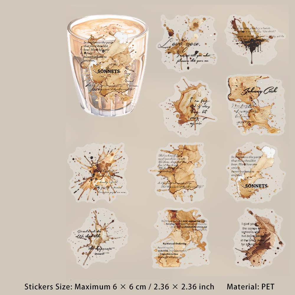 20 Pcs Coffee Stained Theme PET Stickers KFHJ