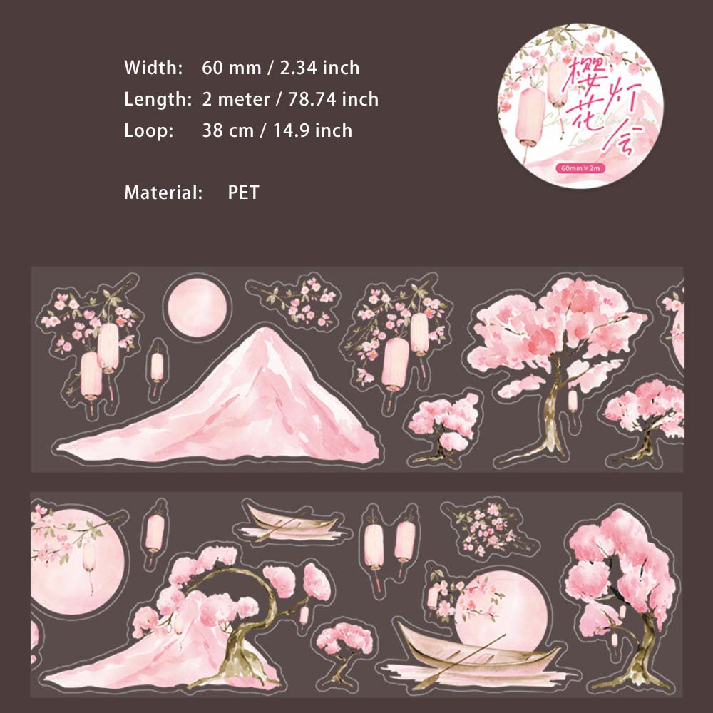 1 Roll Pre-cut Cherry Blossom Theme PET Stickers Tape YHLQ