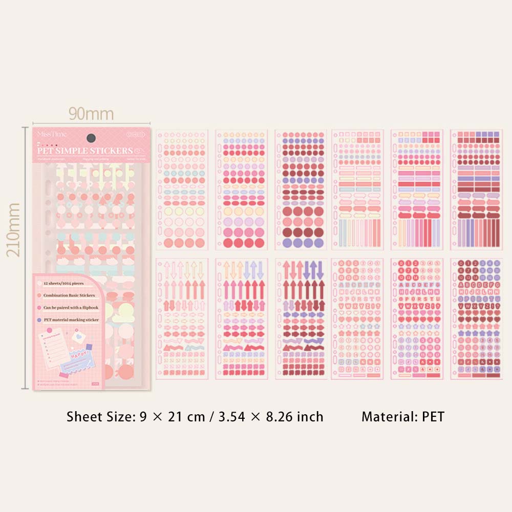 12 Sheets Journal Mark PET Stickers YCLD