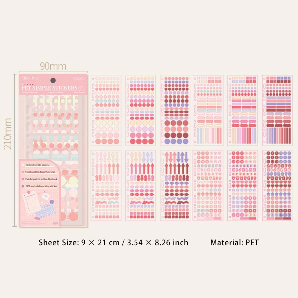 12 Sheets Journal Mark PET Stickers YCLD