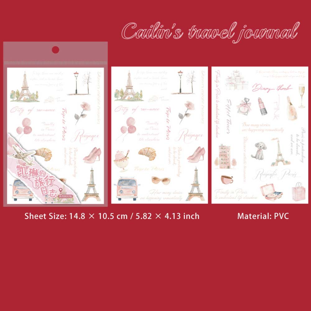 2 Sheets Travel Themed PVC Tramsfer Stickers KLDLV