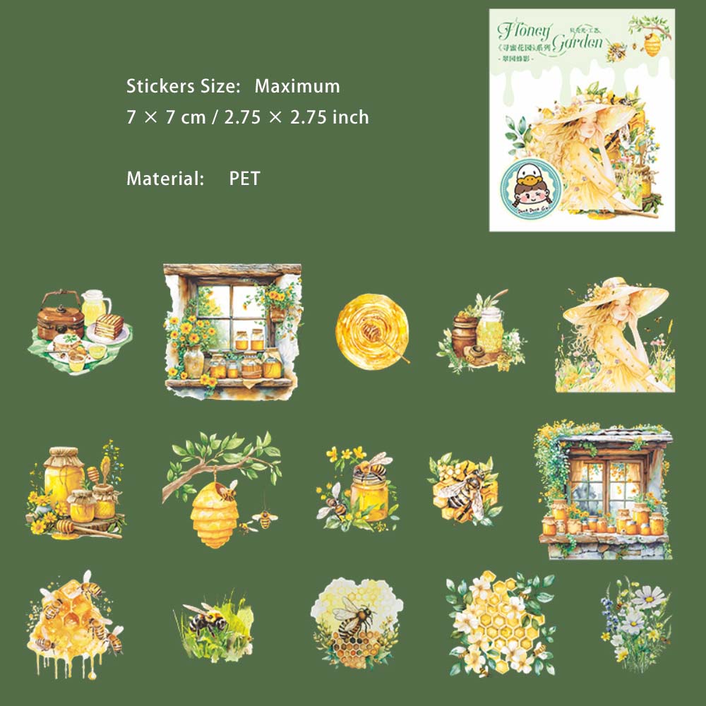 15 Pcs Honeybee Theme PET Stickers XNHY