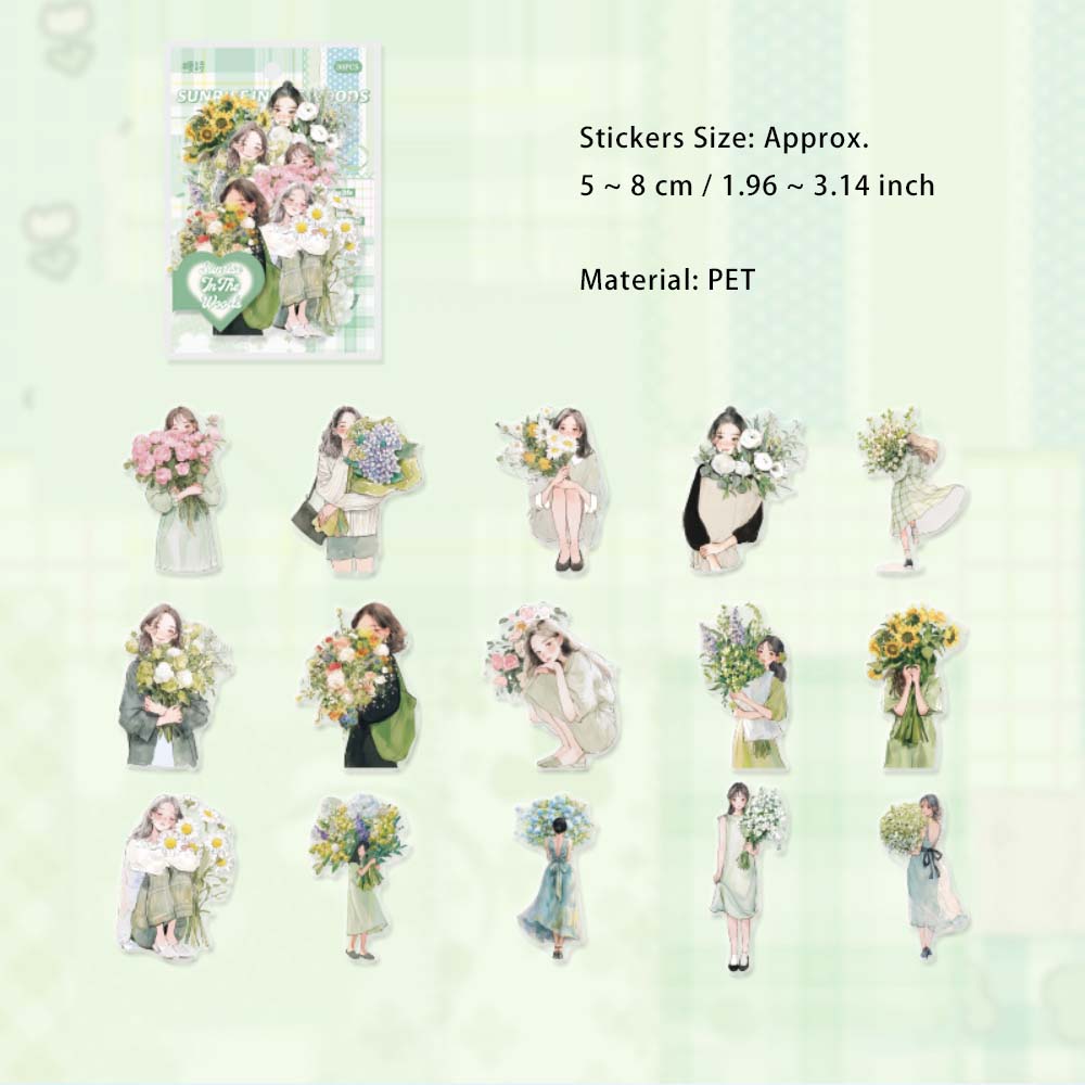 30 Pcs PET Girl with Flower Stickers PHSN