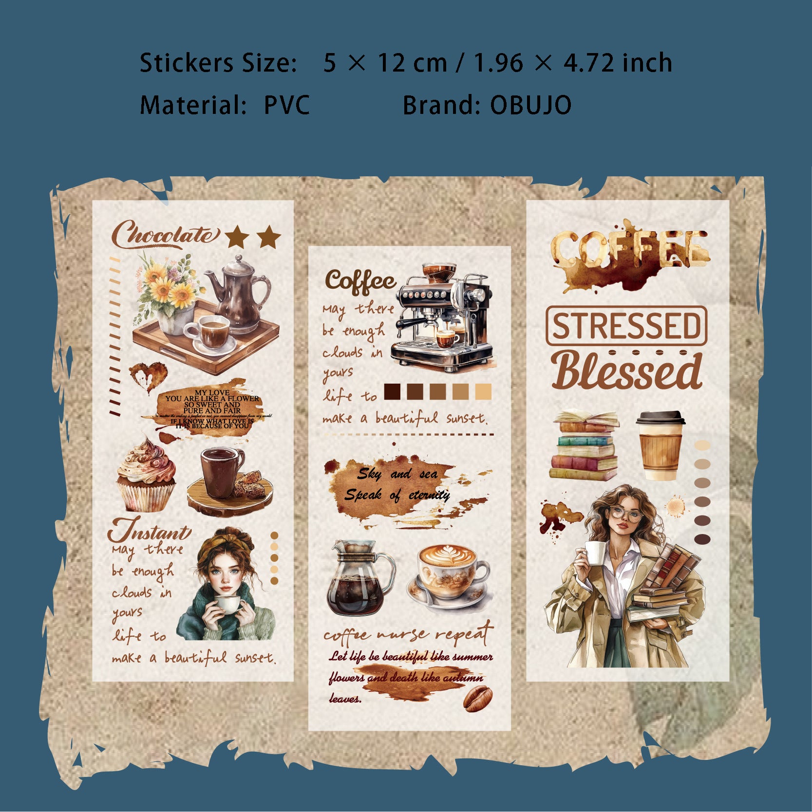 3 Sheets Coffee Theme Transfer Stickers KFSJ