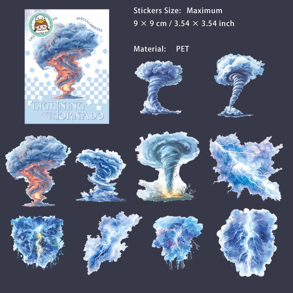 10 Pcs Hurricane Typhoon PET Stickers FJLM