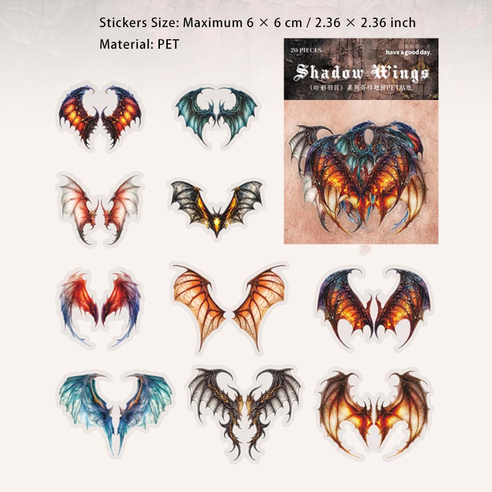 20 Pcs Gothic Wing PET Stickers AYYY