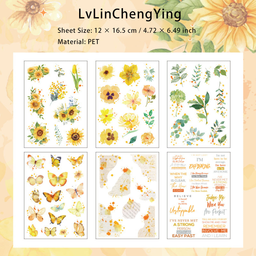 6 Sheets PET Flower and Leaf Stickers HDLY