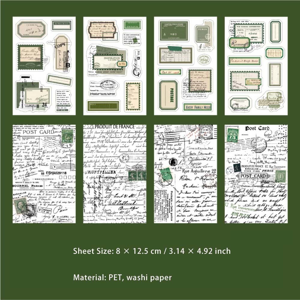 16 Sheets Vitnage Washi and PET Stickers Book DZDBQ