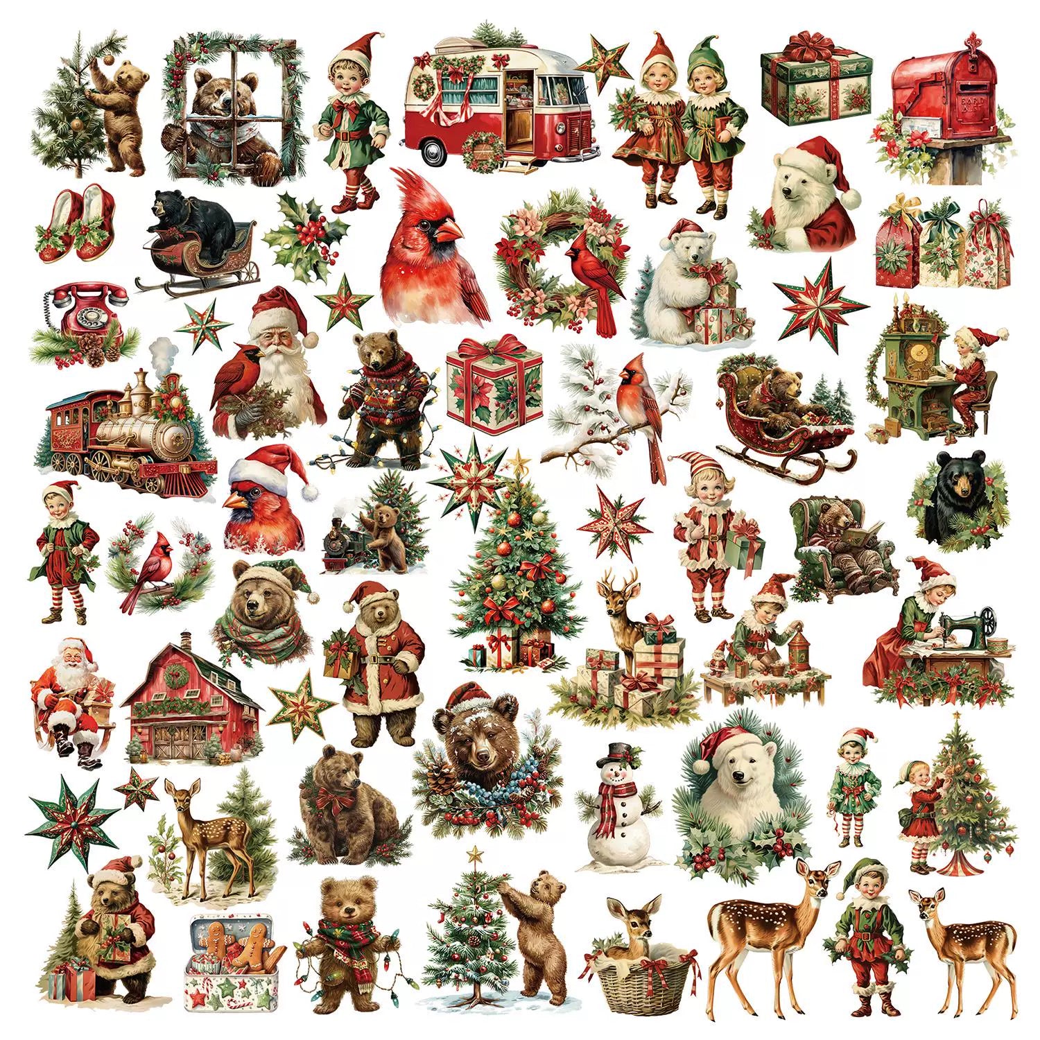 60PCS vintage Christmas vellum scrapbook stickers
