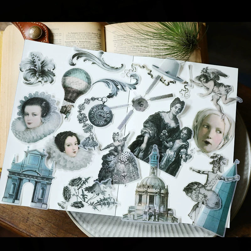 Vintage aristocratic portraits and architecture journaling stickers