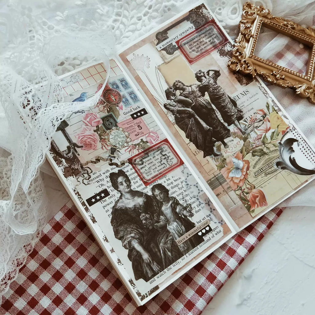 Vintage portraits architecture and airship journaling stickers