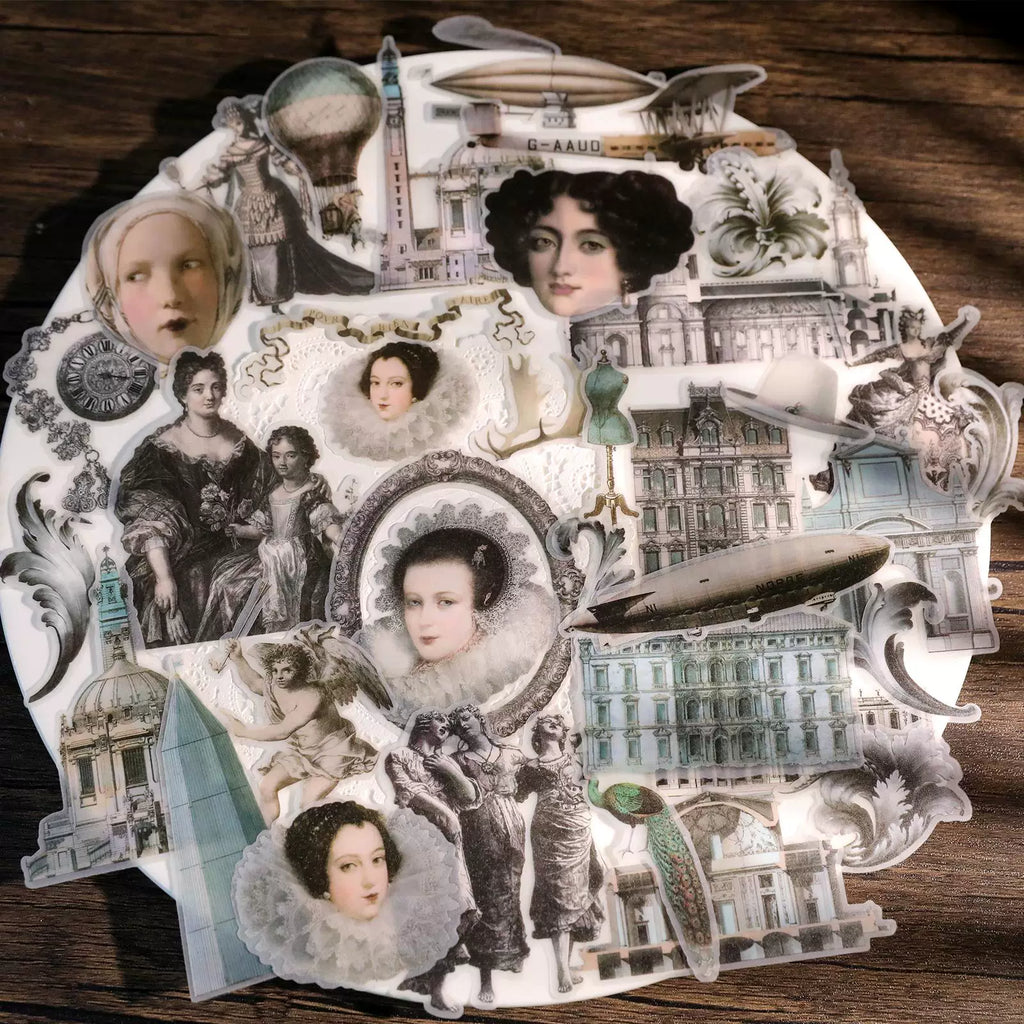 Antique engraving self adhesive vellum stickers