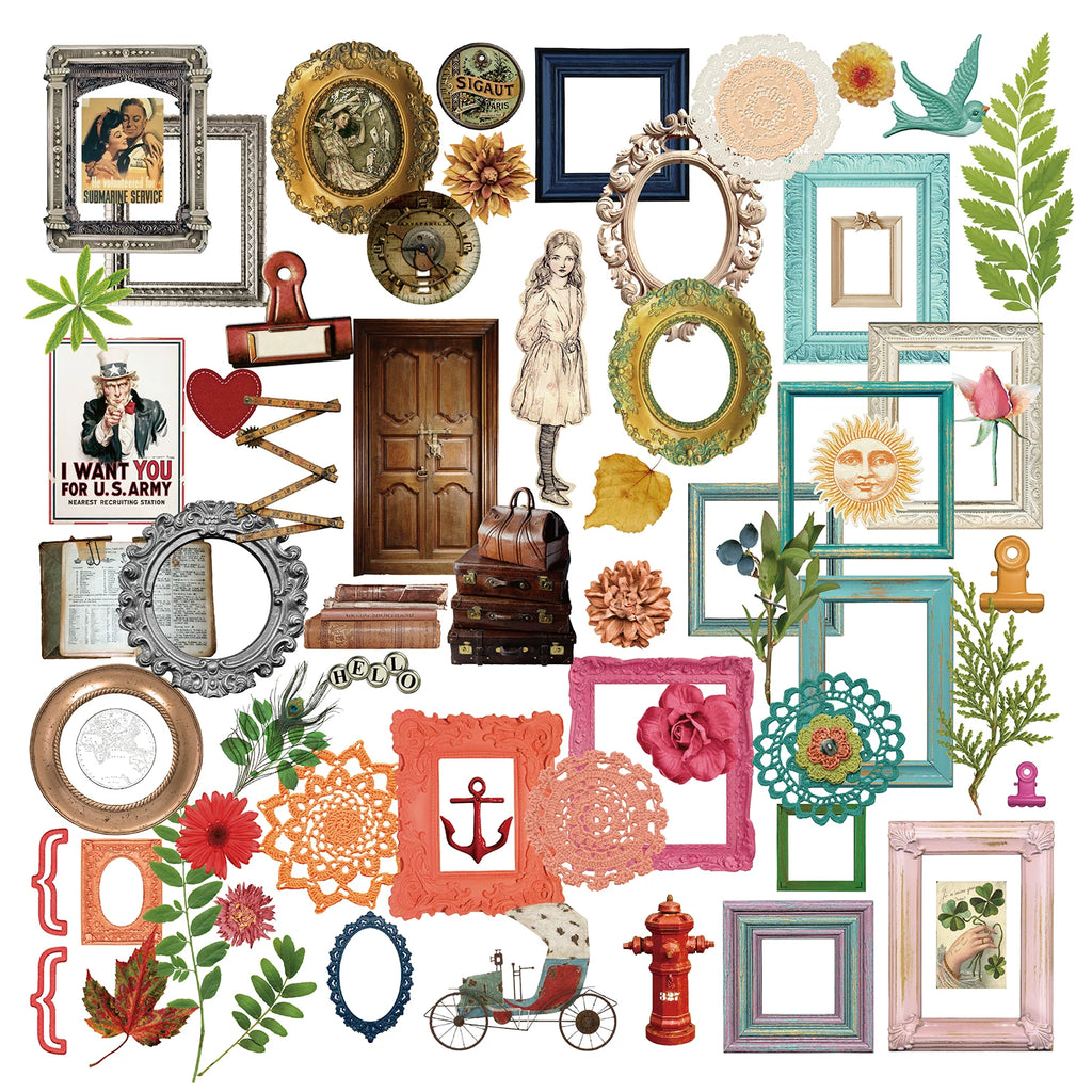 60PCS vintage picture frame vellum scrapbook stickers