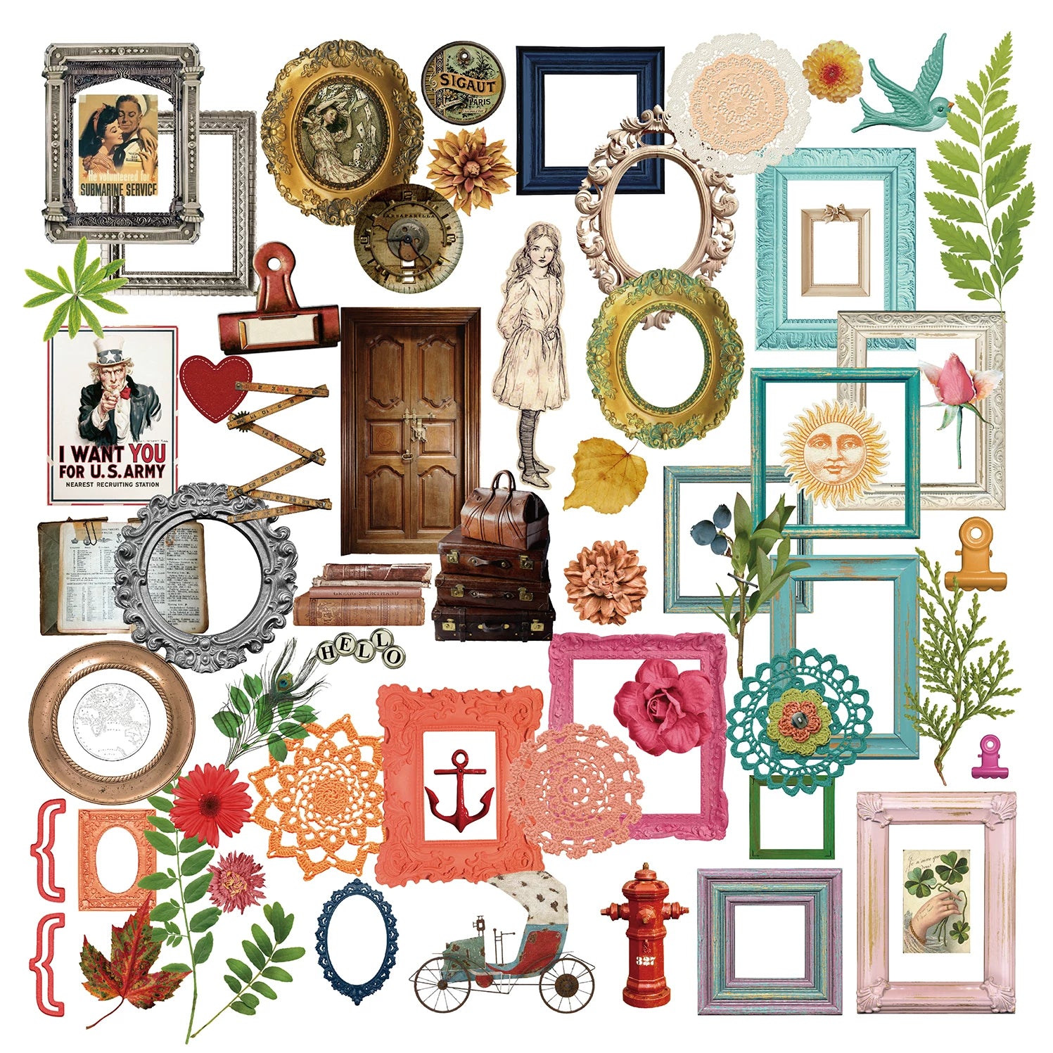 60PCS vintage picture frame vellum scrapbook stickers