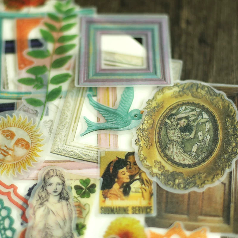 Vintage ornate frame and floral journaling stickers