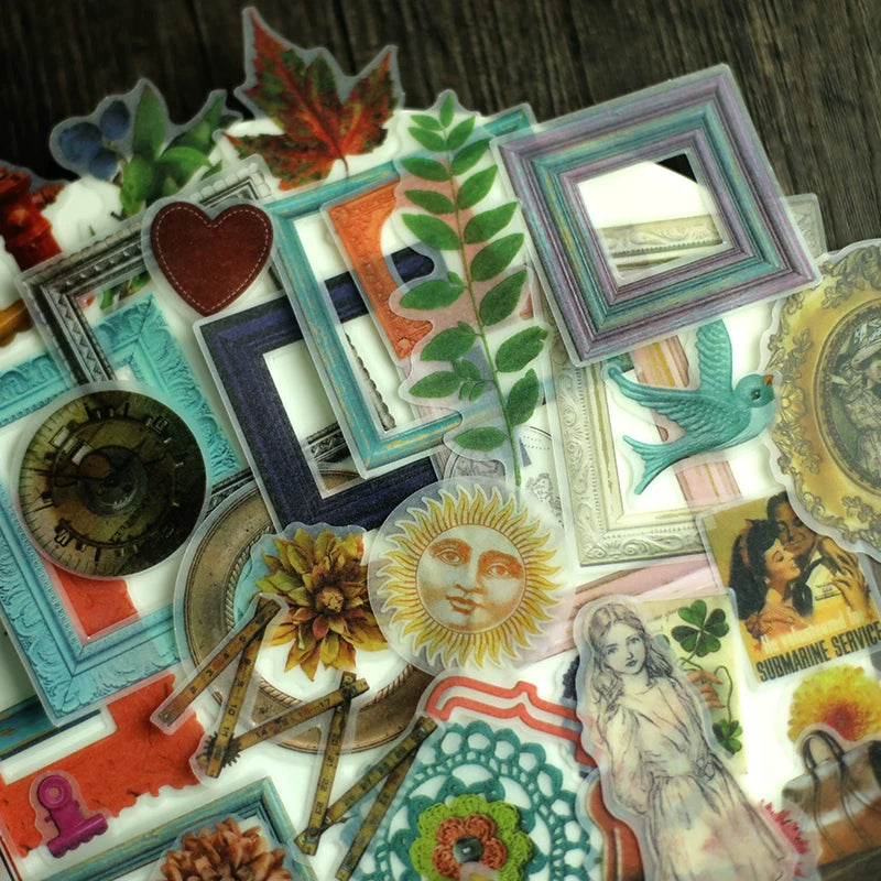 Colorful vintage frame collage stickers for scrapbooking