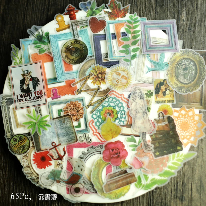 Vintage frame peel and stick paper sticker assortment